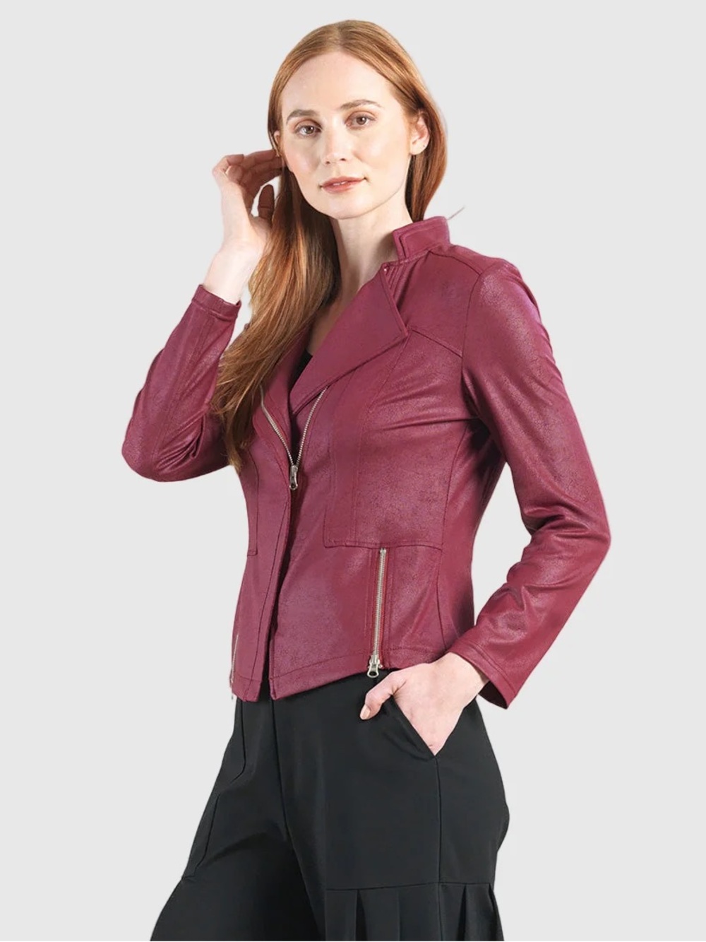NWOT Clara Sunwoo Liquid Leather Jacket Merlot Red - Picture 2 of 6
